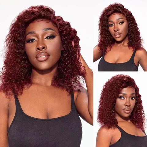 10A Burgundy 99J Deep Wave Bob 13*4 Frontal Ear to Ear Wig Bold Color