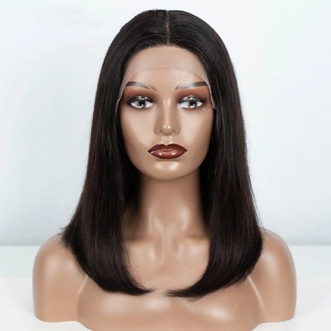 100% Human Hair Straight Bob T Lace 200% Density Wig Sleek Style