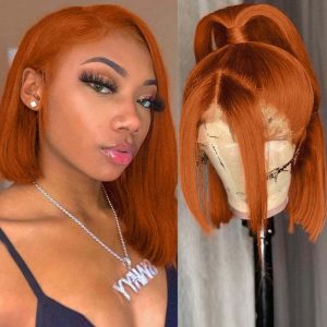 10A Human Hair 350# Orange Lace Bob 13*4 Frontal Wig