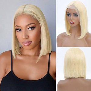 12A Brazilian 613 Blonde Bob 13x4 Lace Front Wig. Natural, Bright Hairstyle