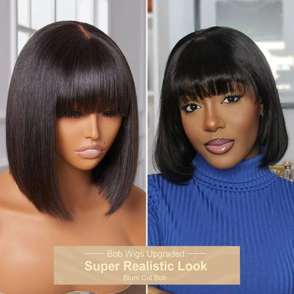 Fringe Bob 3*1 Lace 100% Human Hair Straight Bangs Wig Sleek and Natural