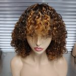 12A Brazilian Piano 4/27 Color Curly Bob Fringe Bangs Wig Trendy Style