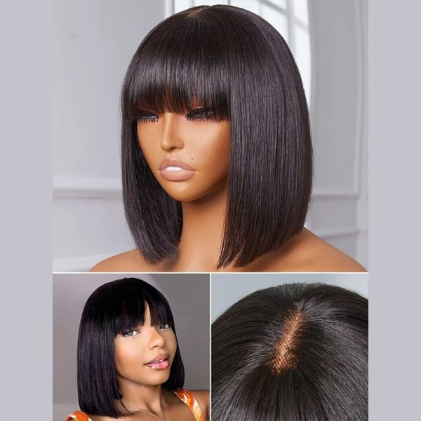 Fringe Bob 3*1 Lace 100% Human Hair Straight Bangs Wig Sleek and Natural