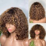 12A Brazilian Piano 4/27 Color Curly Bob Fringe Bangs Wig Trendy Style