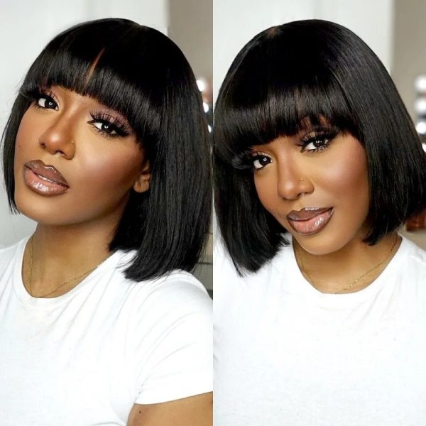 Fringe Bob 3*1 Lace 100% Human Hair Straight Bangs Wig Sleek and Natural