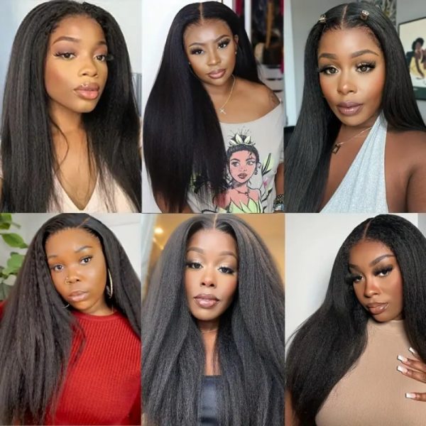 Kinky Straight Human Hair Yaki Brazilian 200% Density 13*4 Frontal Wig