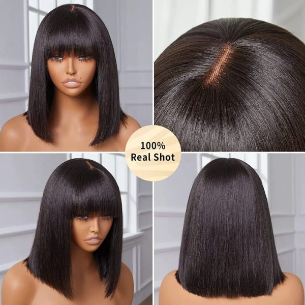 Fringe Bob 3*1 Lace 100% Human Hair Straight Bangs Wig Sleek and Natural