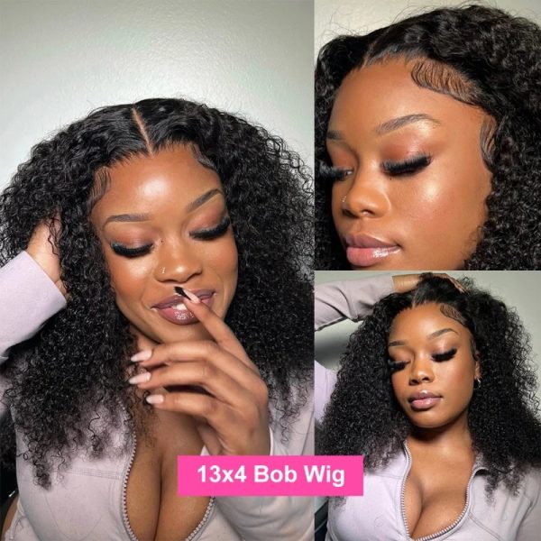 12A Jerry Curly Bob Brazilian Human Hair 13*4 Frontal Wig for Bouncy Style