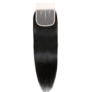 4x4 Lace Closure Human Hair Straight Hairpiece, Hand-Tied