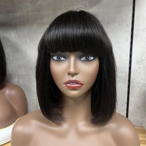 Machine made bob wig with fringe remy human hair