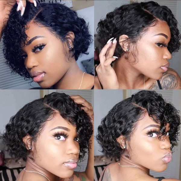 12A Pixie Short Cut Curly Wig 13*4 Frontal Virgin 100% Human Hair