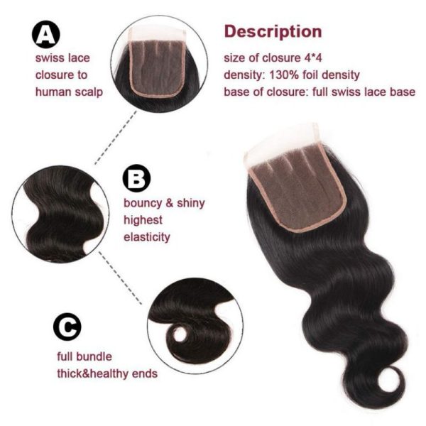 4*4 Lace Closures Body Wave Brazilian Human Hair Handmade