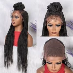 28 Inches Synthetic Black Box Braided Lace Front Wigs With Baby Hair Natural Knotless Braiding Wig For Black Women New Wigs