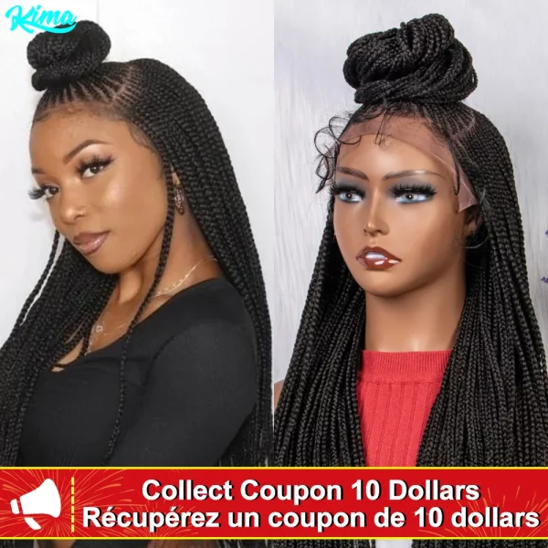 28 Inches Synthetic Black Box Braided Lace Front Wigs With Baby Hair Natural Knotless Braiding Wig For Black Women New Wigs